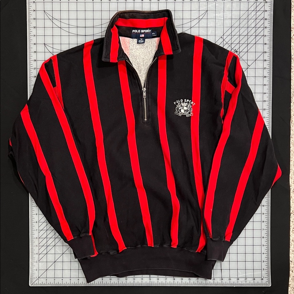 Ralph Lauren - Polo Sport Men's striped quarter Zip-Up Sweater - Vintage 90s